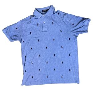 Polo Ralph Lauren Polo Shirt Blue Mens Small All Over Print Pony